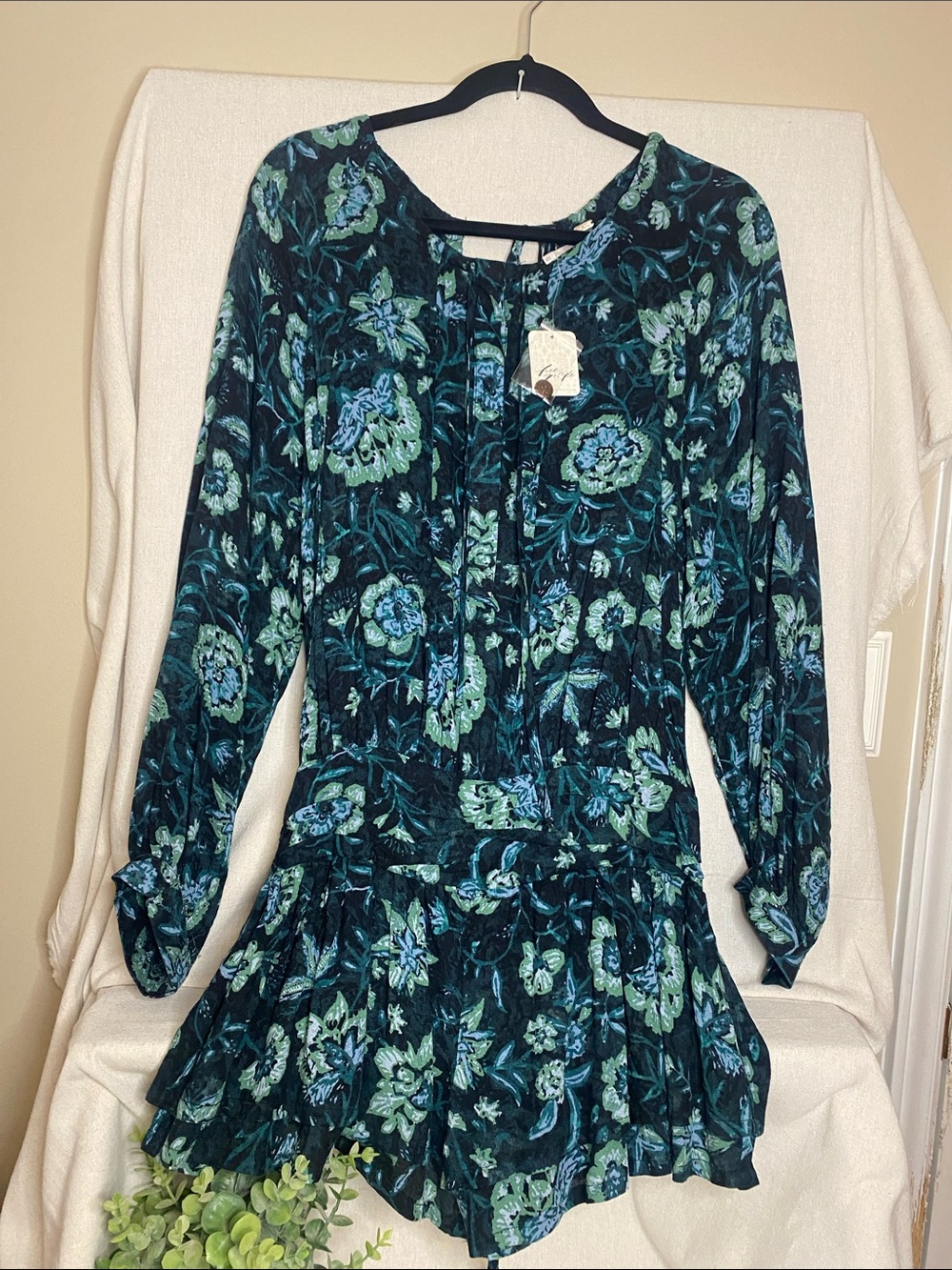 Free People Dance Til' Dawn Green Black Floral Romper Size XS